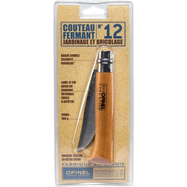Opinel Foldekniv No. 12 – Carbonblad med Træhåndtag