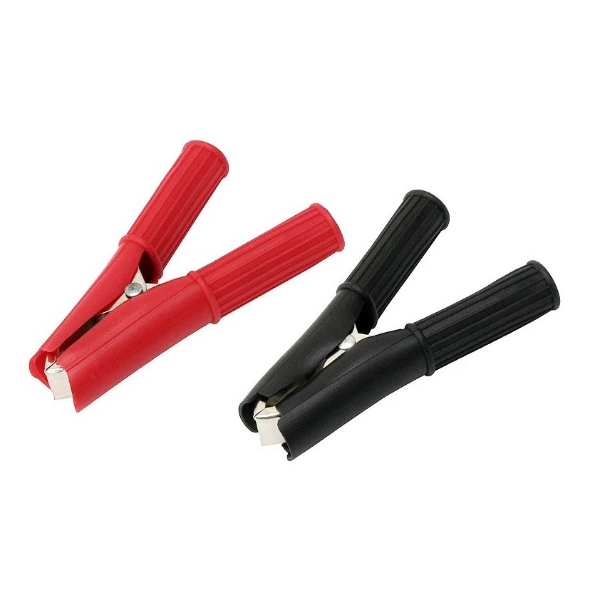 Krokodillenæb med isolering 30A – sæt med 2 stk. (sort/rød)