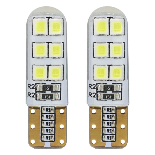 LED Standardpærer T10 W5W – 12x SMD 2835 – 12V – Silikone – 5600K Hvid