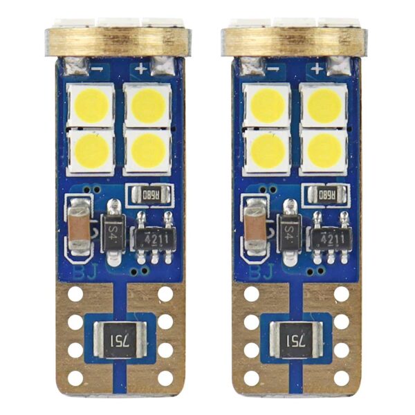 LED W5W 12x SMD 2835 Hvid – Effektiv og kompakt LED-pære med CANBUS, 12–24V – 2 stk.