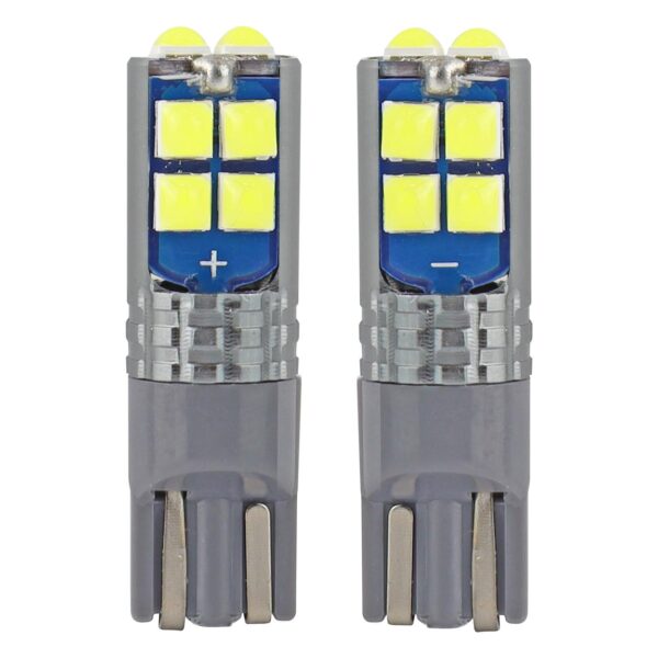 LED W5W 10x SMD 3030 Hvid – Kraftig og kompakt LED-pære med CANBUS, 12–24V – 2 stk.