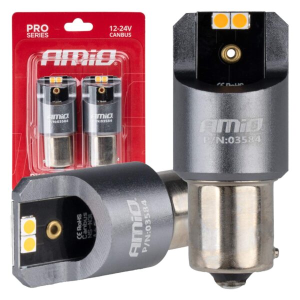 LED Pærer PY21W 4xSMD 3030 CANBUS – 12/24V (Orange/Amber)