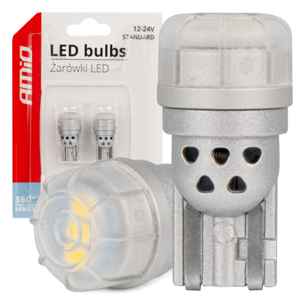 AMiO LED W5W – 3x SMD 3020 – 12V/24V – 6000K Hvid – sæt á 2 stk.
