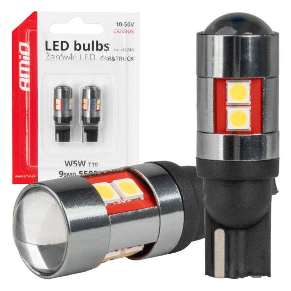 LED CANBUS T10 W5W – 9 SMD 3030 – 10–50V – Hvid (2 stk.)