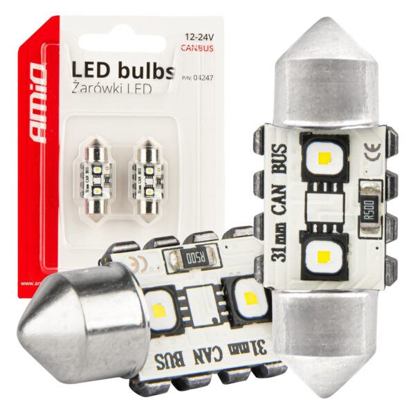 LED Pærer C5W 31mm 2xSMD 3838 CANBUS – 12/24V (Hvid 5500K)