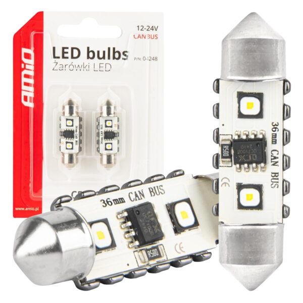LED Pærer C5W 36mm 2xSMD 3838 CANBUS – 12/24V (Hvid 5500K)