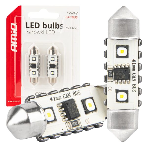 LED Pærer C5W 41mm 2xSMD 3838 CANBUS – 12/24V (Hvid 5500K)