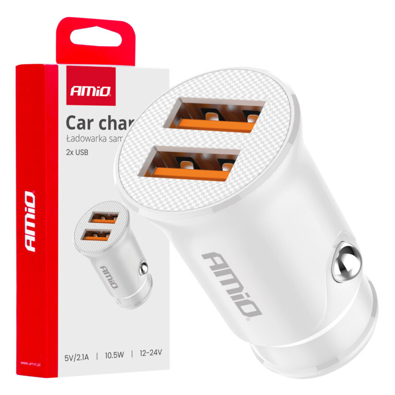 Billader 2x USB-A 2,1A – 12/24V, Hvid