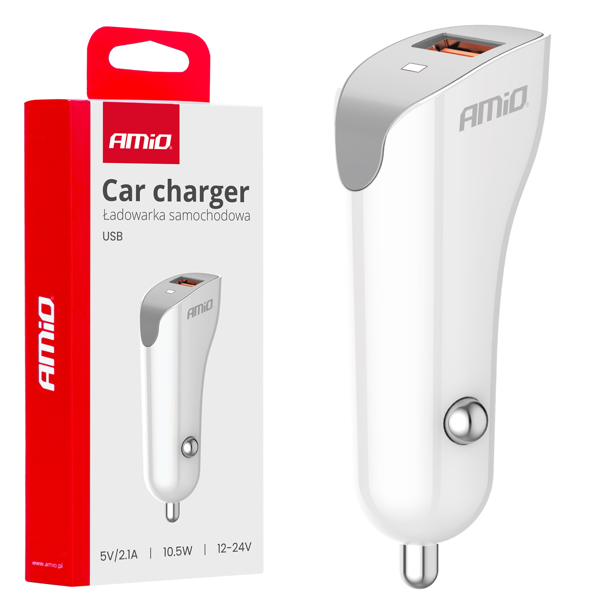 Billader USB-A 2,1A – 12/24V, Hvid