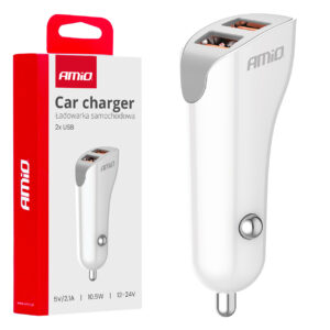 Billader 2x USB-A 2,1A – 12/24V, Hvid