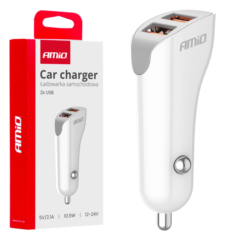 Billader 2x USB-A 2,1A – 12/24V, Hvid