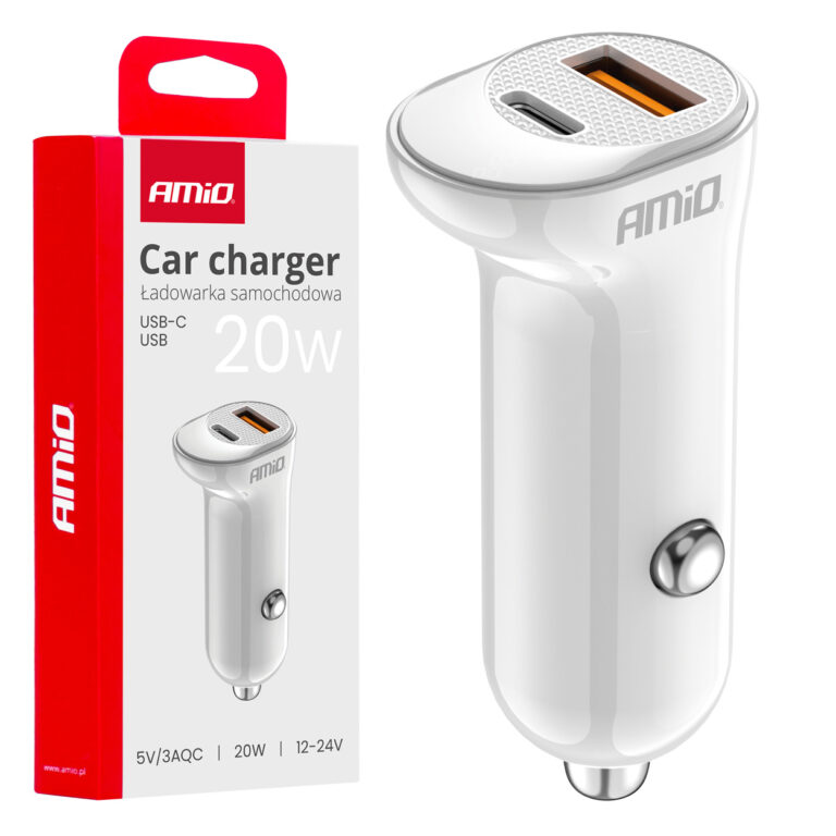 Billader USB-A + USB-C 20W – 12/24V, Hvid