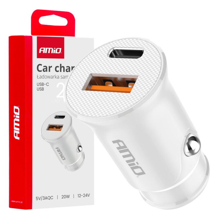 Billader USB-A + USB-C 20W – 12/24V, Hvid