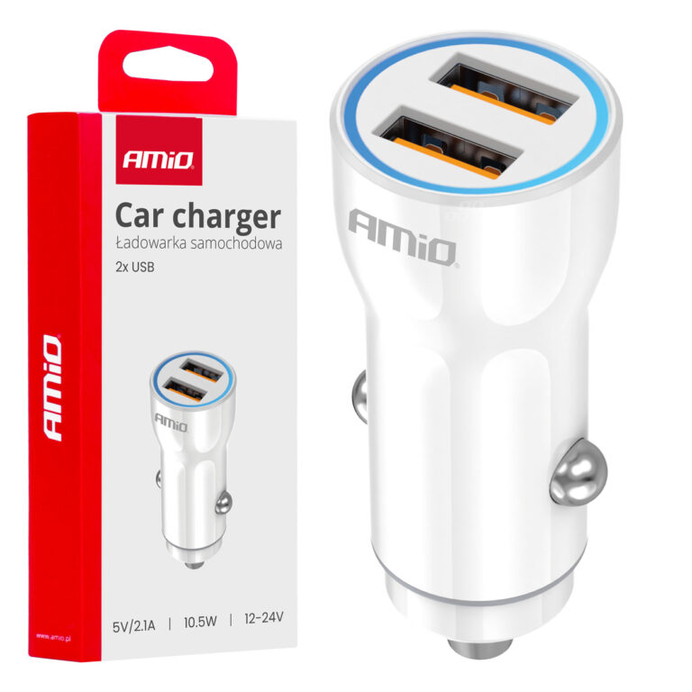 Billader 2x USB-A 10,5W – 12/24V, Hvid