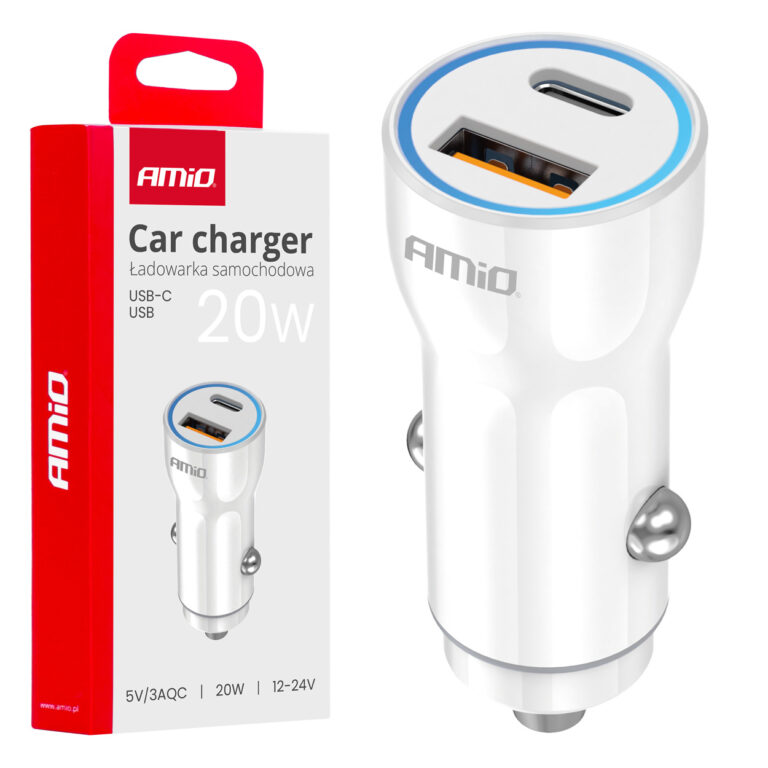 Billader USB-A + USB-C 20W – 12/24V, Hvid