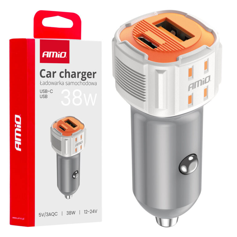 Billader USB-A + USB-C 38W – 12/24V, Hvid