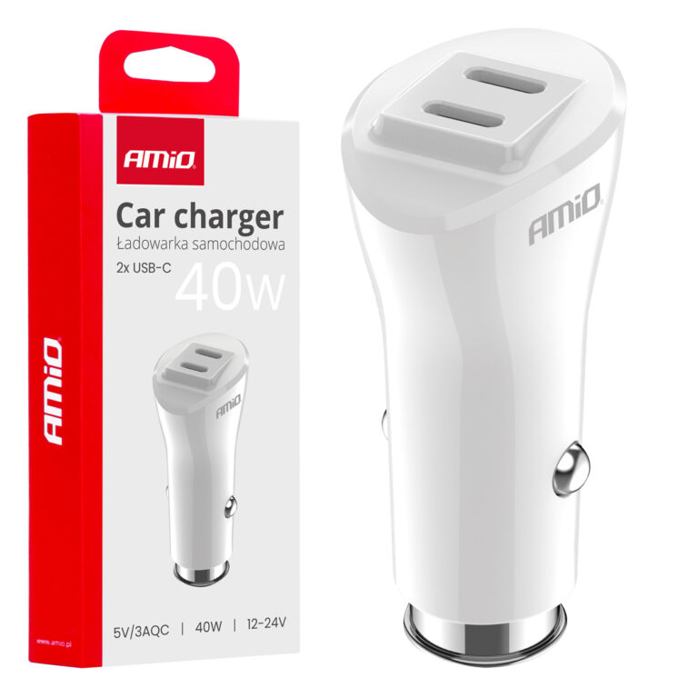 Billader 2x USB-C 40W – 12/24V, Hvid