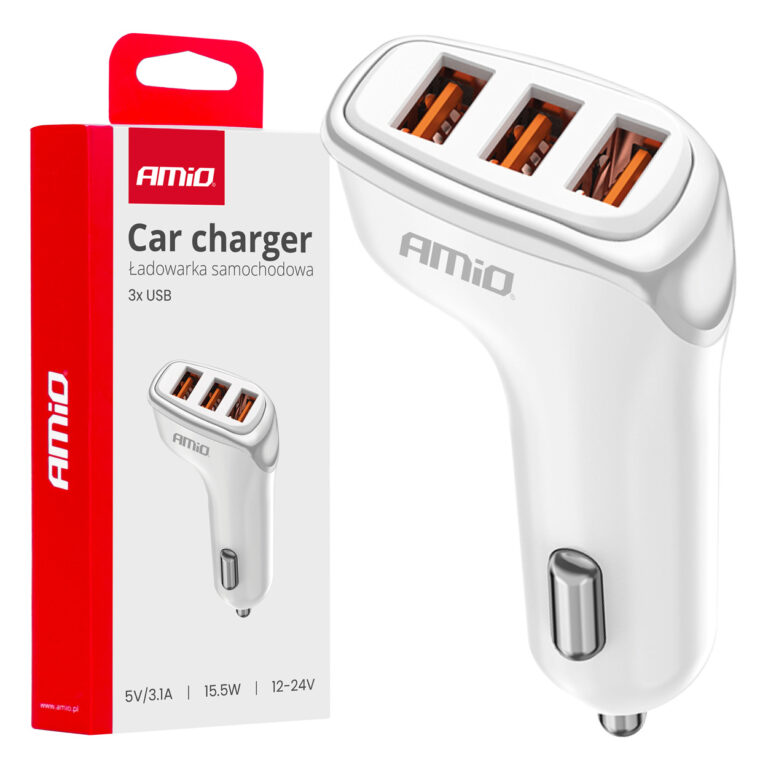 Billader 3x USB-A 3,1A – 12/24V, Hvid