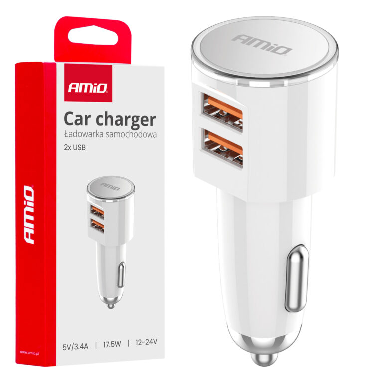 Billader 2x USB-A 3,4A – 12/24V, Hvid
