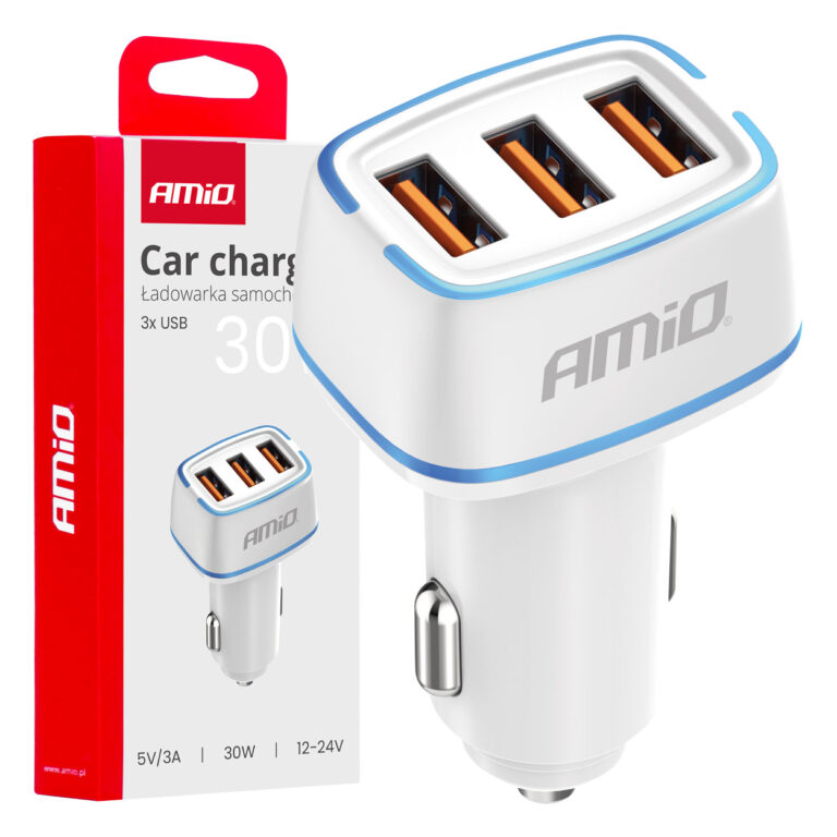 Billader 3x USB-A 30W – 12/24V, Hvid