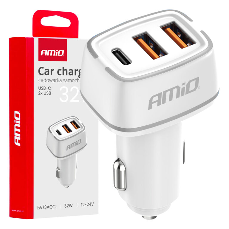 Billader 2x USB-A + USB-C 32W – 12/24V, Hvid