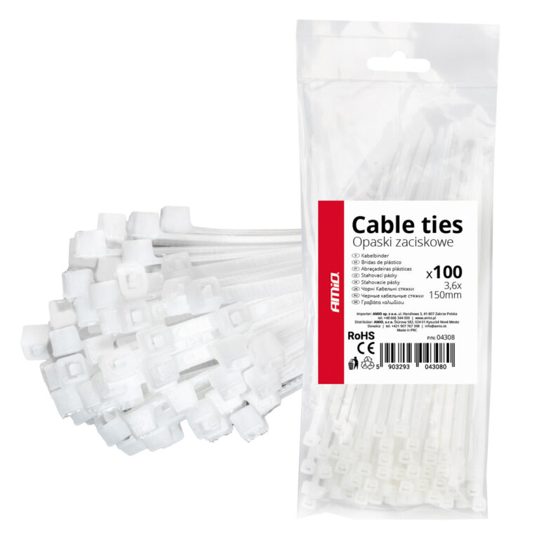 Hvide kabelbindere 3,6 x 150 mm – 100 stk