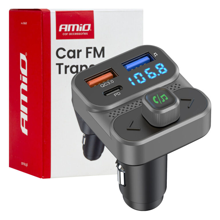 FM Transmitter til Bil med Bluetooth – 2x USB-A + USB-C, 12/24V