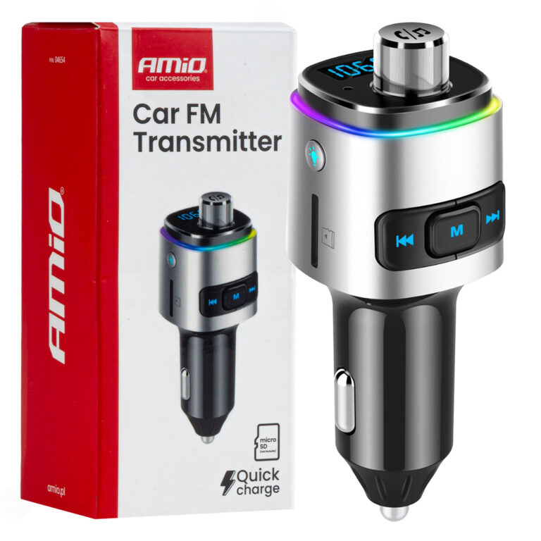FM Transmitter til Bil med Bluetooth – 2x USB-A + microSD, 12/24V