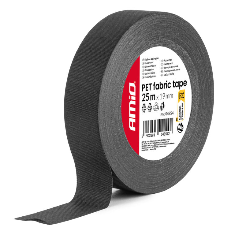 Isoleringstape i PET stof 19 mm x 25 m – sort